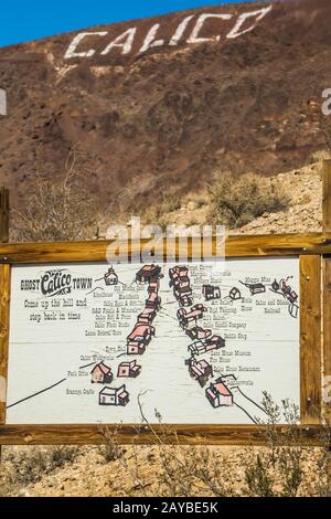 calico Geisterstädte Karte und Bergschild Stockfoto