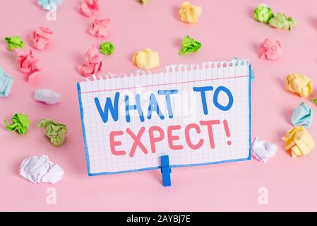 Textzeichen mit dem erwarteten Inhalt. Konzeptionelles Foto mit der Frage, ob etwas passieren könnte. Stockfoto