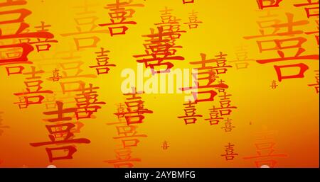 Glück chinesische Kalligraphie in Orange und Gold Stockfoto