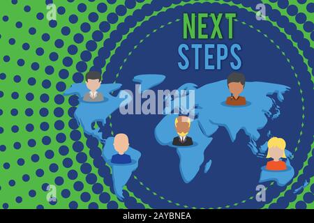 Texteingabe nächste Schritte. Geschäftskonzept für etwas, das Sie tun oder planen, nachdem Sie etwas anderes Verbindungsgemult beendet haben Stockfoto