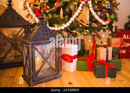 Weihnachts-Szene. Holiday Greeting Card Design Stockfoto