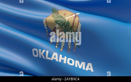 Hochauflösende Nahaufnahme Flagge von Oklahoma - United States of America gibt Flaggensammlung an. 3D-Abbildung. Stockfoto