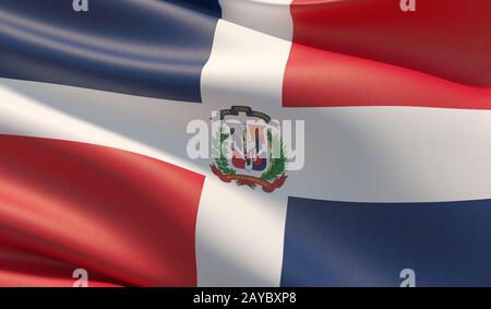 Hohe Auflösung close-up Flagge der Dominikanischen Republik. 3D-Darstellung. Stockfoto