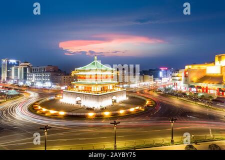 xian Stadtbild des Glockenturms in der Nacht Stockfoto