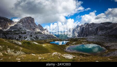 Drei Zinnen. Nationalpark Tre Cime di Lavaredo. Dolomiten, Südtirol, Italien Stockfoto