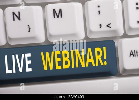 Word Writing Text Live Webinar. Geschäftskonzept für Präsentationsvorlesung oder Seminar über Web White pc-Tastatur mit übertragen Stockfoto