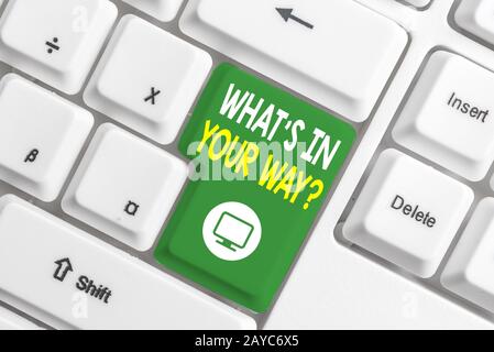 Textzeichen mit der Frage, was auf Ihre Art und Weise ist. Konzeptionelles Foto, das jemand für eine bestimmte Aktion benötigt, weiße pc-Tastatur mit Stockfoto