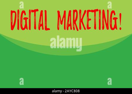 Hinweis zum digitalen Marketing. Geschäftsfoto mit Produkten oder Dienstleistungen aus dem Markt, die Technologien im Internet-ABS nutzen Stockfoto