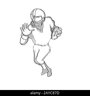 American Football Spieler Cartoon Schwarz-Weiß Stockfoto