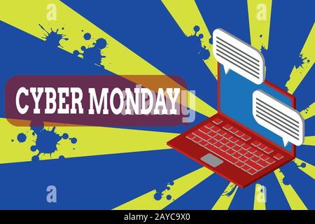 Hinweis zur Cyber Monday. Geschäftsfoto am Montag nach dem Thanksgiving Holiday Online Shopping Day Laptop RE Stockfoto