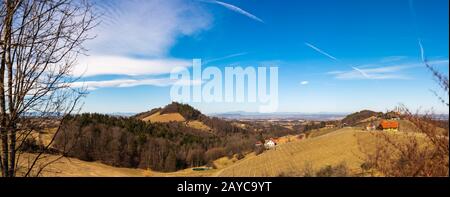 Panorama der Weinberge. Leibnitz Gebiet südlich Steiermark Ort Stockfoto