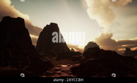 Erstaunlich Sandsteinformationen in den berühmten Sonnenuntergang am Monument Valley Stockfoto