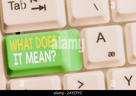 Textzeichen mit der Bedeutung "Frage". Konzeptionelles Foto gibt mir die Bedeutung einer weißen pc-Tastatur in der Definition Stockfoto