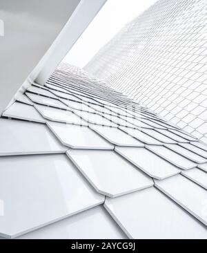 Nahaufnahme der abstrakten geometrischen Struktur weiße Wand und Dach Stockfoto