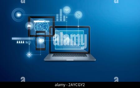 Intelligente Home-App-Schnittstelle auf Laptop Stockfoto