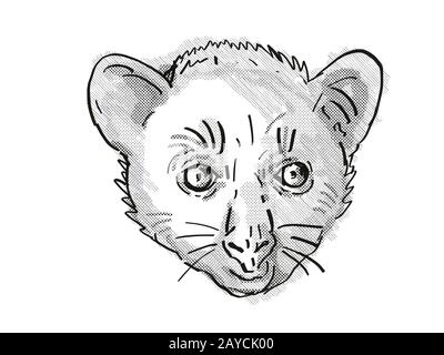 Aye-Aye oder Daubentonia madagascariensis gefährdete Wildlife Cartoon Retro Zeichnung Stockfoto