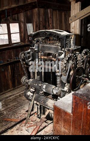 Eine Maschine zum Sägen von Holz loggt sich aus Baumstämmen ab Stockfoto