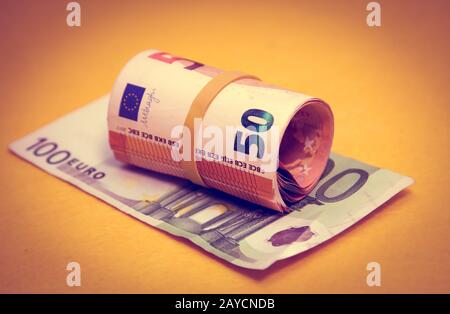 Makro der Euro-Banknoten Stockfoto