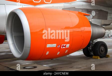 Das Triebwerk, das Strahltriebwerk eines Flugzeugs Stockfoto