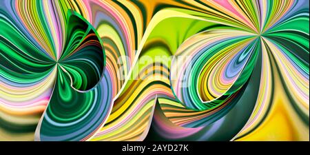 Abstrakter Hintergrund Fantasy modernes Design Gradienten Linien Geometrie grün gelb blau Farben. Glatte Linien einer Welle von Kreisgeometrie Stockfoto