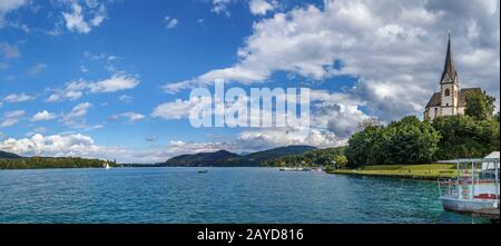 Blick auf den Worthersee, Kärntner See, Österreich Stockfoto