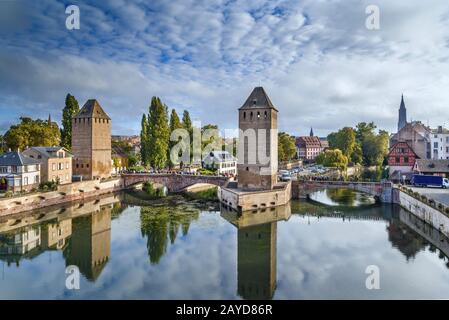 Panorama der Brücke Ponts Coumverts, Straßburg Stockfoto