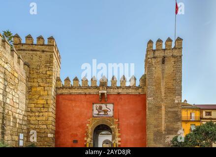 Löwentor in Alcazar von Sevilla, Spanien Stockfoto