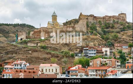 Blick auf die Festung Narikala, Tiflis, Georgien Stockfoto