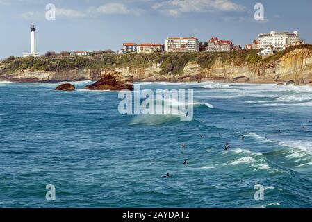 Wellen am Strand in Biarritz, Frankreich Stockfoto