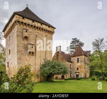 Historischer Turm, Saint-Leon-sur-Vezere, Frankreich Stockfoto