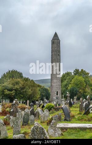 Round Tower, Glendalough, Irland Stockfoto