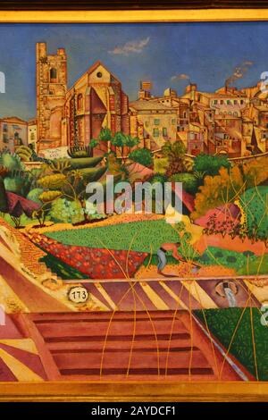 Kunstsammlungen in Fundacio Joan Miro, einem Museum für moderne Kunst, das Joan Miro auf dem Hügel von Montjuic in Barcelona, Spanien ehrt. Stockfoto