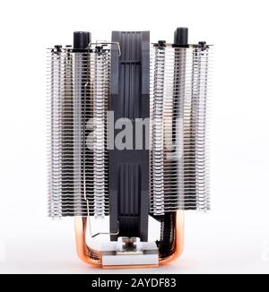 CPU-Kühler mit heat-pipes auf Weiß Stockfoto