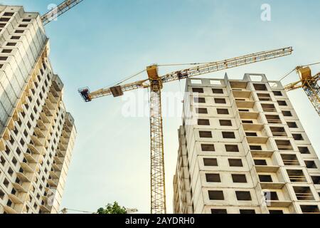 Baustelle mit Kran Stockfoto