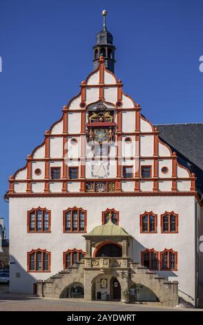 Plauener Rathausfassade am Altmarkt Stockfoto