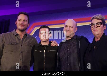 Chris Pratt, Tom Holland, Dan Scanlon, Kori Rae 14.02.2020 "Onward"-Pressekonferenz im SLS Hotel in Beverly Hills in Los Angeles, CA Photo von Izumi Hasegawa/HollywoodNewsWire.net Credit: Hollywood News Wire Inc./Alamy Live News Stockfoto