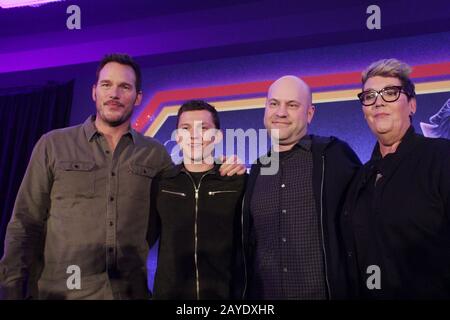 Chris Pratt, Tom Holland, Dan Scanlon, Kori Rae 14.02.2020 "Onward"-Pressekonferenz im SLS Hotel in Beverly Hills in Los Angeles, CA Photo von Izumi Hasegawa/HollywoodNewsWire.net Credit: Hollywood News Wire Inc./Alamy Live News Stockfoto