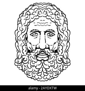 Zeus Greek God Head Porträt Cartoon Retro Zeichnung Stockfoto