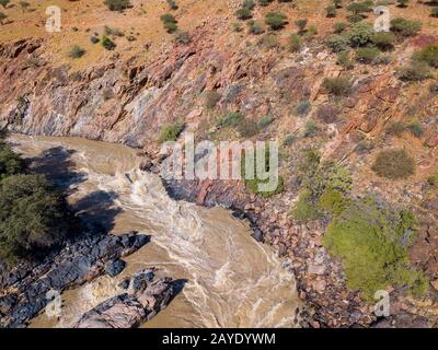 Aerial Epupa Falls am Kunene-Fluss in Namibia Stockfoto