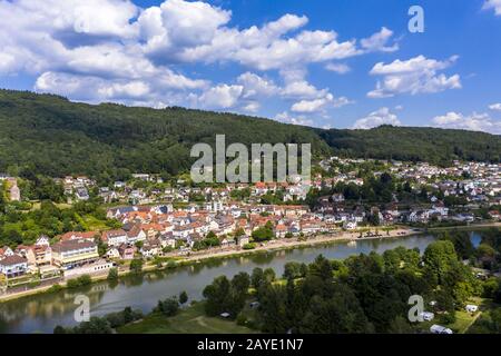 Luftbild des Vierburgenecks bei Neckarsteinach, Baden-Württemberg, Deutschland Stockfoto