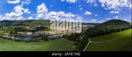 Luftbild des Vierburgenecks bei Neckarsteinach, Baden-Württemberg, Deutschland Stockfoto