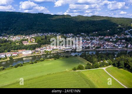 Luftbild des Vierburgenecks bei Neckarsteinach, Baden-Württemberg, Deutschland Stockfoto