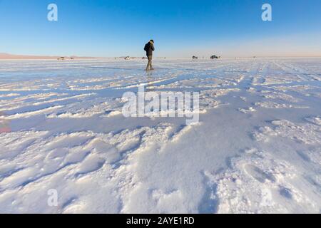 Bolivien Uyuni Wüste von Salar wartet auf Sonnenuntergang Stockfoto