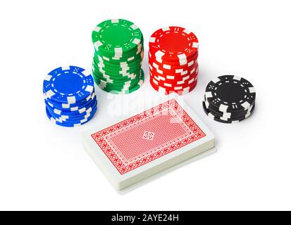 Spielkasino-Chips und Spielkarten Stockfoto
