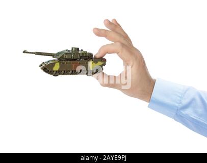 Hand mit Panzer Stockfoto