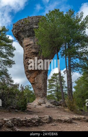 Einzigartige Felsformationen in La Ciudad Encantada oder die verzauberte Stadt Naturpark in der nähe von Cuenca, Castilla la Mancha, Spanien Stockfoto