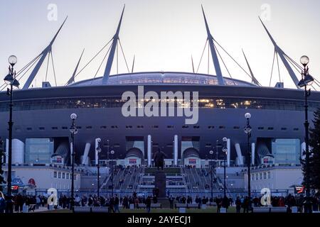 April 17, 2018. St. Petersburg, Russland. Stadion St. Petersburg Arena (Gazprom Arena), die die Spiele der Europäischen Fußball Championshi host Stockfoto