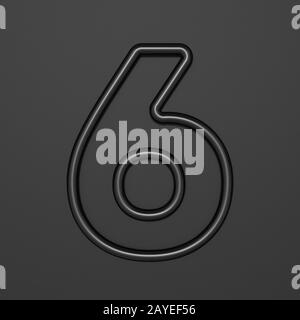 Schwarze Umrandung Schrift Nummer 6 SECHS 3D Stockfoto