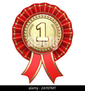 Goldmedaille für den ersten Platz mit roten Bändern 3D Stockfoto
