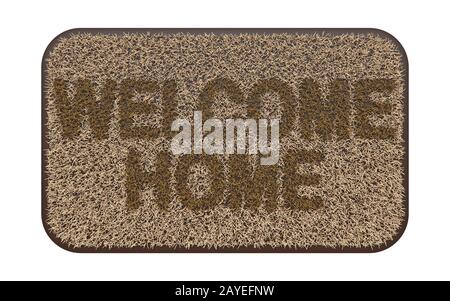 Brown Coir-Fußmatte mit Text WELCOME HOME 3D Stockfoto